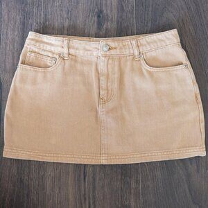 Princess Polly Low Rise Denim Micro Mini Skirt in Khaki, Size US 6